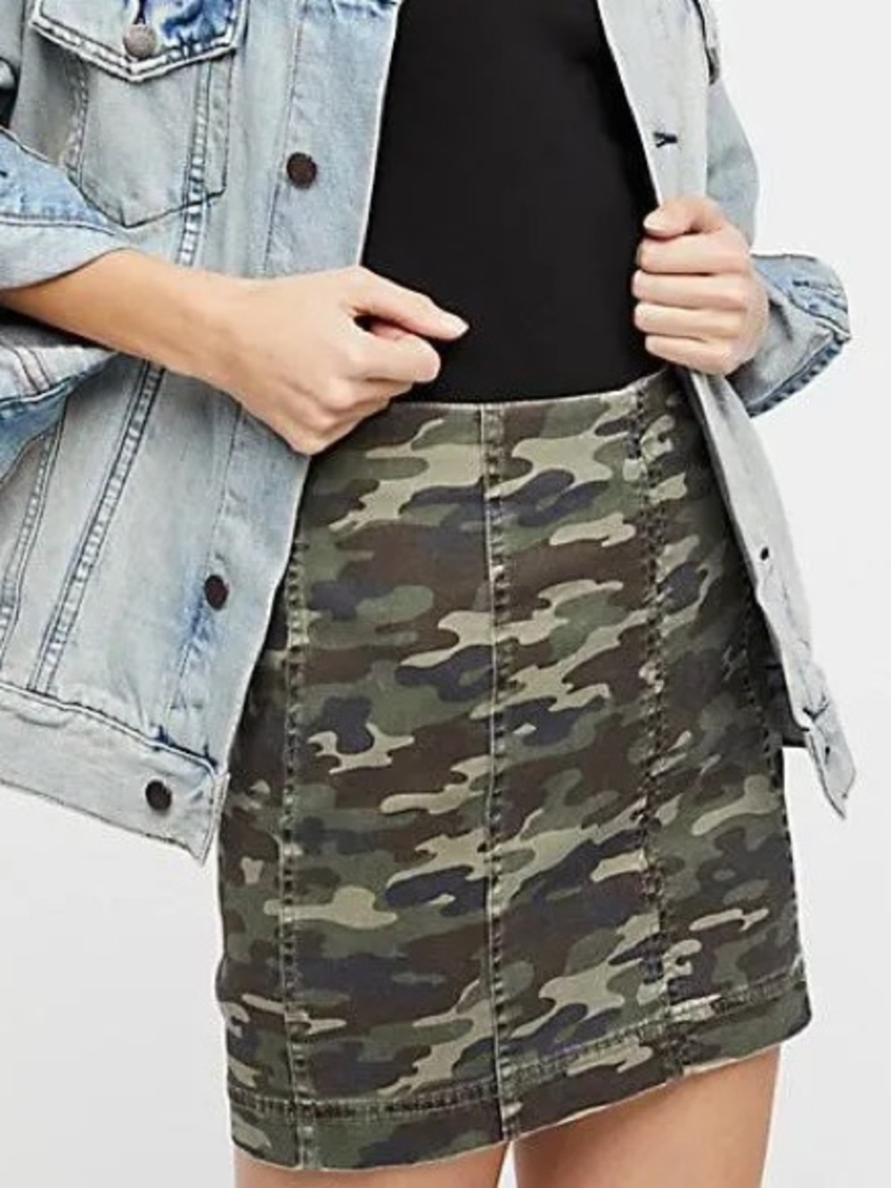 Free People Olive Green Camo Mini Skirt